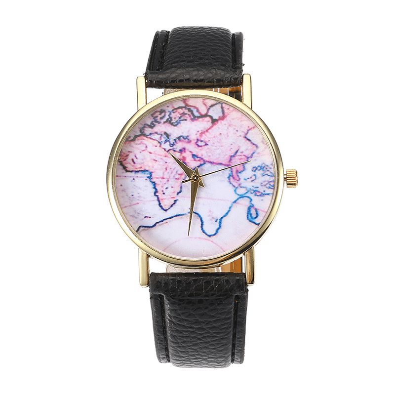 Moda Codzienne Pu Skórzany Pasek Mapa Dial Damskie Wrist Zegarek Zegarek Kwarcowy