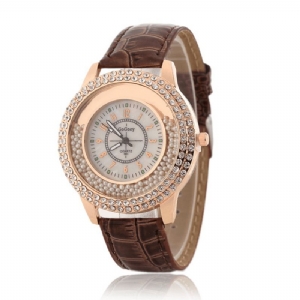 Moda Damska Ubiera Kolorowy Skórzany Pasek Crystal Damskie Quartz Watch