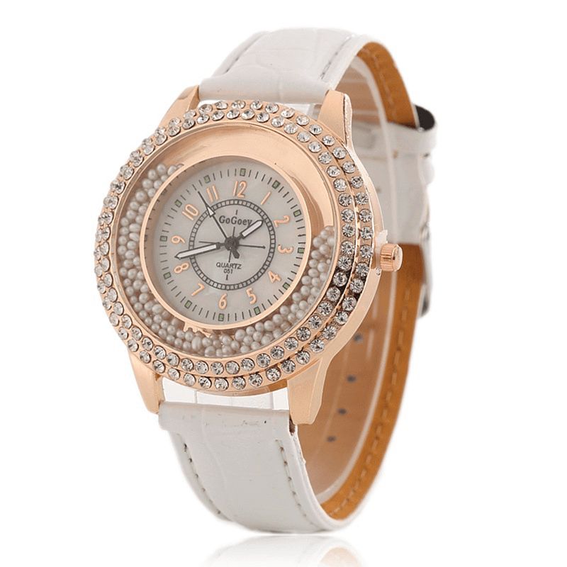 Moda Damska Ubiera Kolorowy Skórzany Pasek Crystal Damskie Quartz Watch