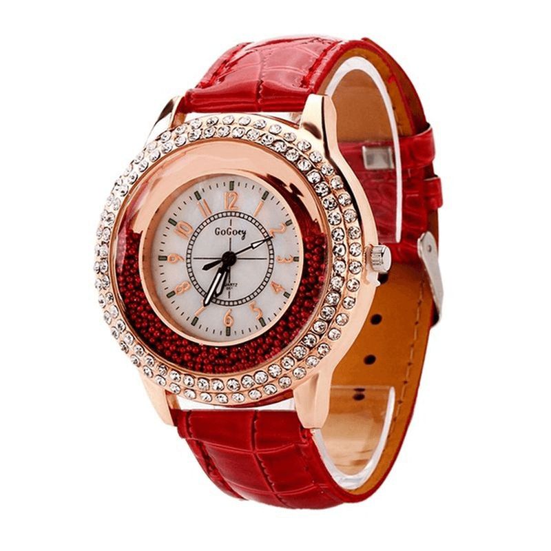 Moda Damska Ubiera Kolorowy Skórzany Pasek Crystal Damskie Quartz Watch