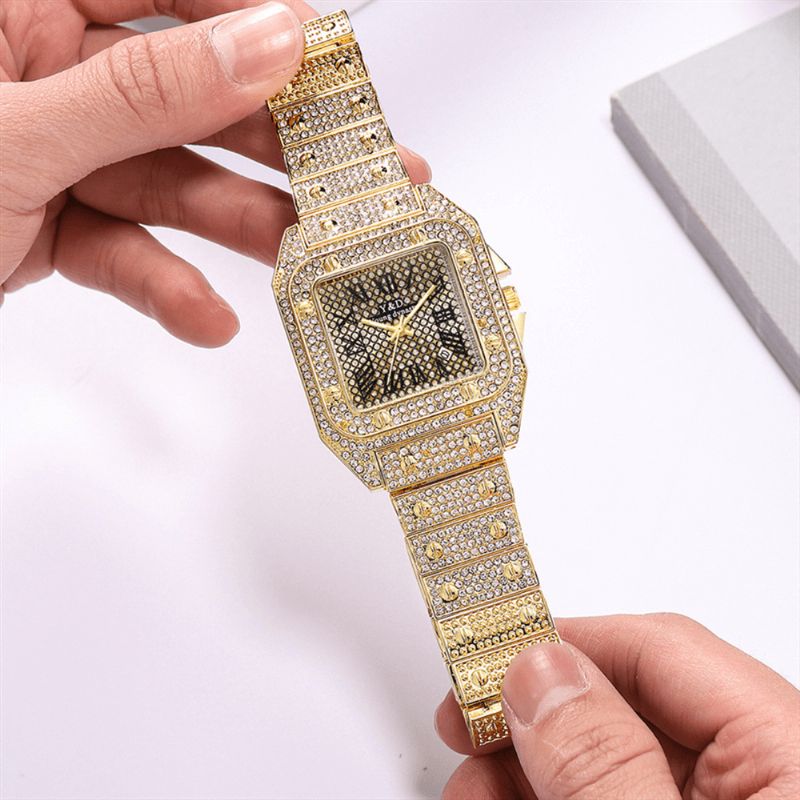 Moda Elegent Przyczynowy Big Dial Steel Band Diamond Męskie Quartz Watch