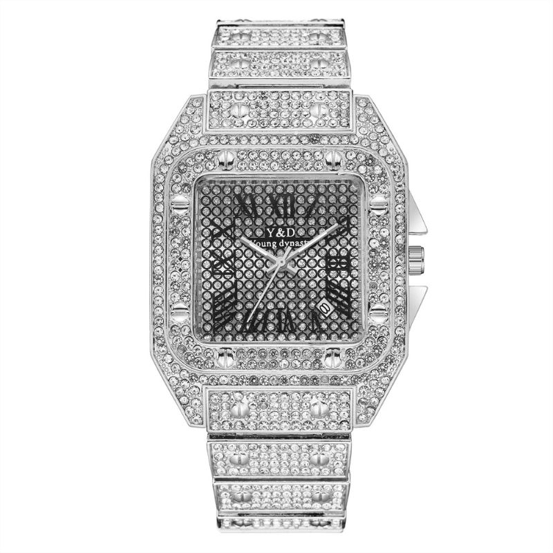 Moda Elegent Przyczynowy Big Dial Steel Band Diamond Męskie Quartz Watch