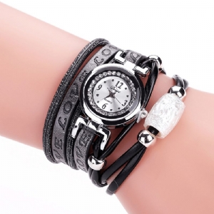 Moda Luxury Rhinestone Pu Leather Damskie Zegarek Kwarcowy Bransoletka Watch