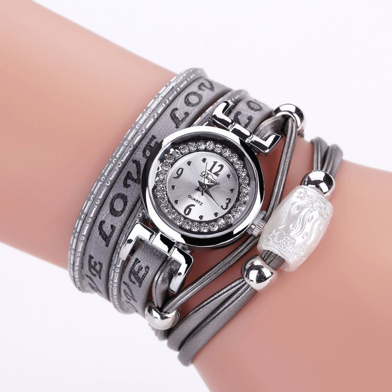 Moda Luxury Rhinestone Pu Leather Damskie Zegarek Kwarcowy Bransoletka Watch