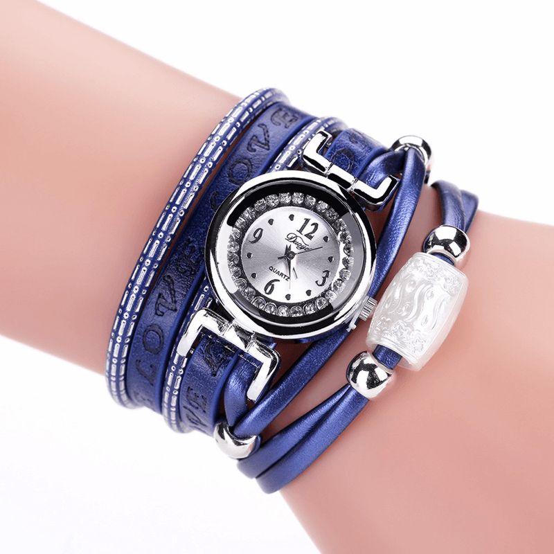 Moda Luxury Rhinestone Pu Leather Damskie Zegarek Kwarcowy Bransoletka Watch