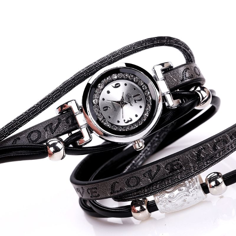 Moda Luxury Rhinestone Pu Leather Damskie Zegarek Kwarcowy Bransoletka Watch