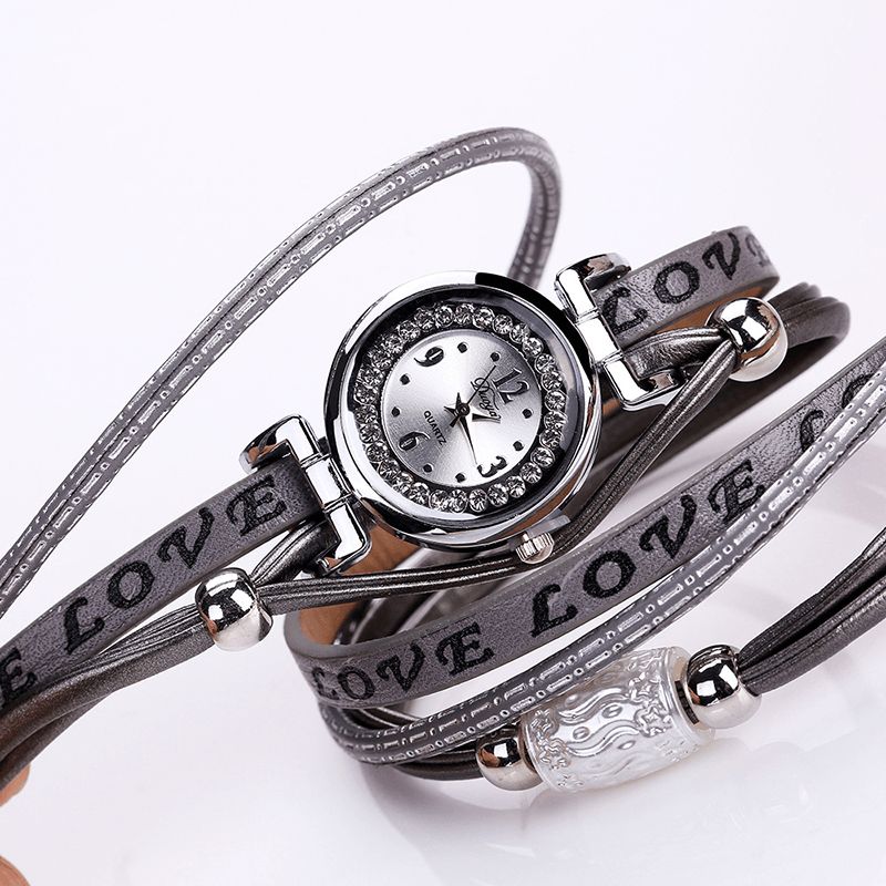 Moda Luxury Rhinestone Pu Leather Damskie Zegarek Kwarcowy Bransoletka Watch