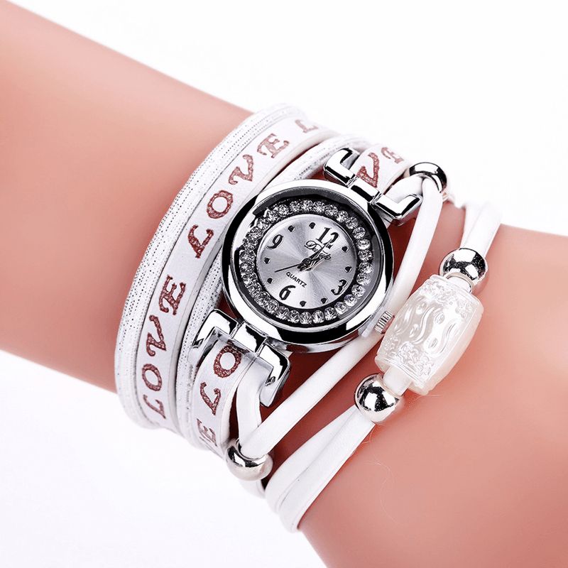 Moda Luxury Rhinestone Pu Leather Damskie Zegarek Kwarcowy Bransoletka Watch