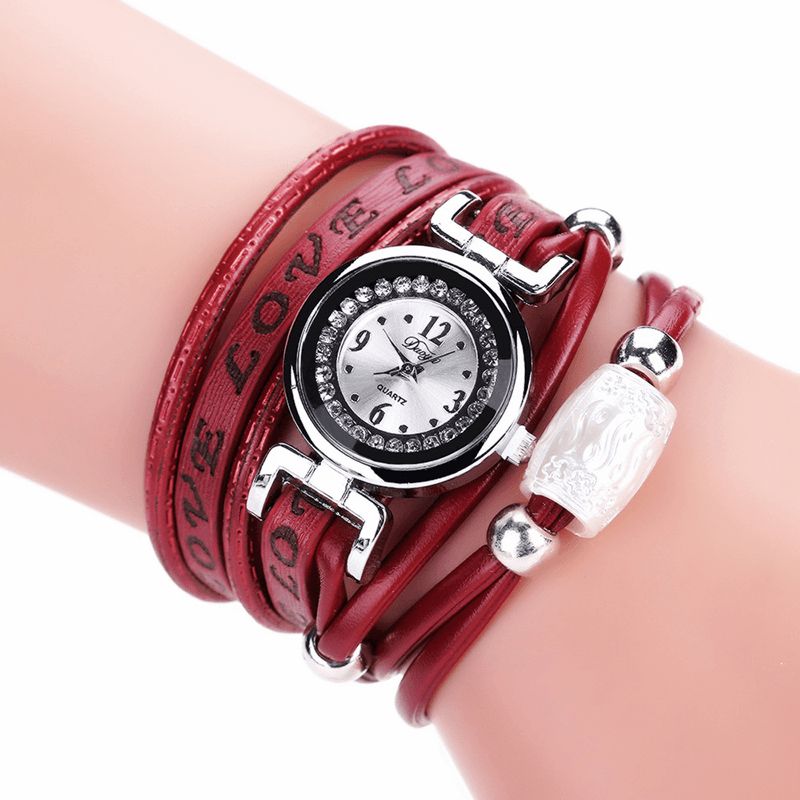 Moda Luxury Rhinestone Pu Leather Damskie Zegarek Kwarcowy Bransoletka Watch