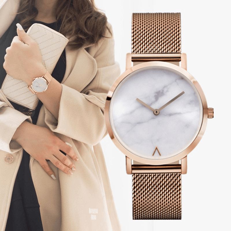 Moda Marmurowa Tarcza Pasek Ze Stali Nierdzewnej Codzienne Damskie Quartz Watch