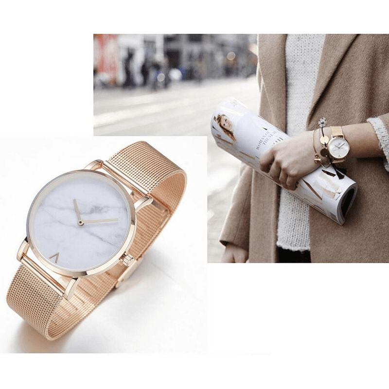 Moda Marmurowa Tarcza Pasek Ze Stali Nierdzewnej Codzienne Damskie Quartz Watch