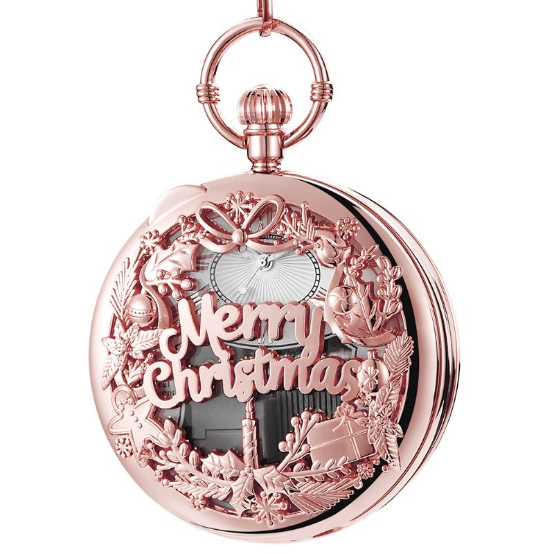 Moda Merry Christmas Word Music Box Odtwarzacz Muzyczny Zegarek Kieszonkowy Metalowy Zegarek Kwarcowy W Stylu Vintage