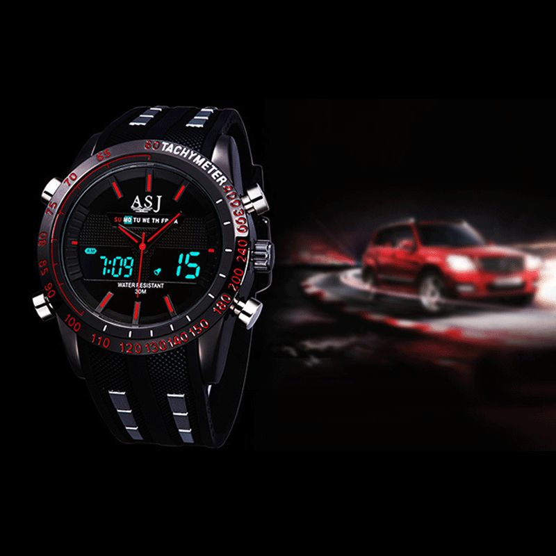 Moda Sports Męskie Zegarek Pu Skórzany Pasek 3D Dial Design Wyświetlacz Led Podświetlenie Wyświetlacz Led Elektroniczny Zegarek Kwarcowy