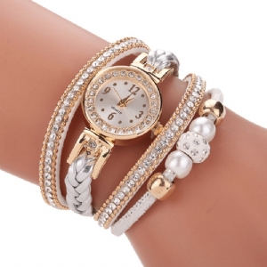 Moda Style Damskie Pearl Pleciony Alloy Damskie Wrist Zegarek Laides Dress Zegarek Kwarcowy Bransoletka