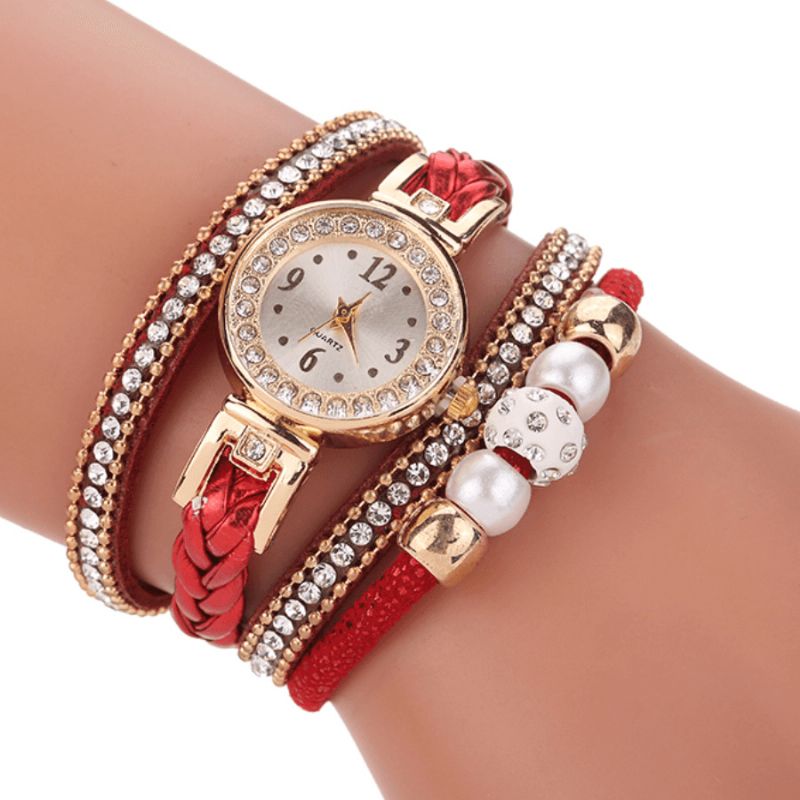 Moda Style Damskie Pearl Pleciony Alloy Damskie Wrist Zegarek Laides Dress Zegarek Kwarcowy Bransoletka