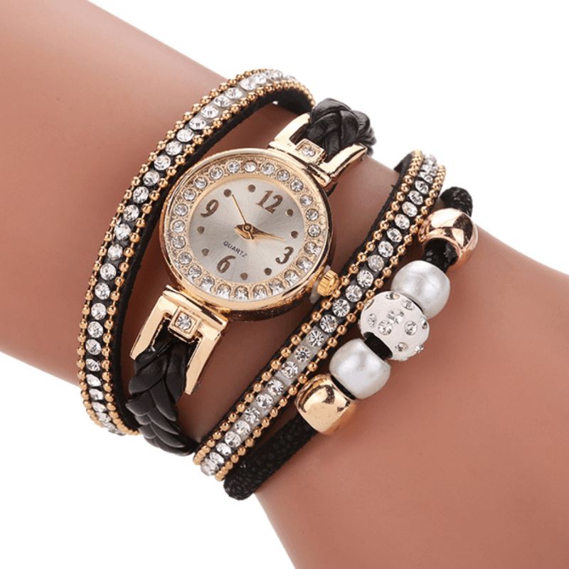 Moda Style Damskie Pearl Pleciony Alloy Damskie Wrist Zegarek Laides Dress Zegarek Kwarcowy Bransoletka