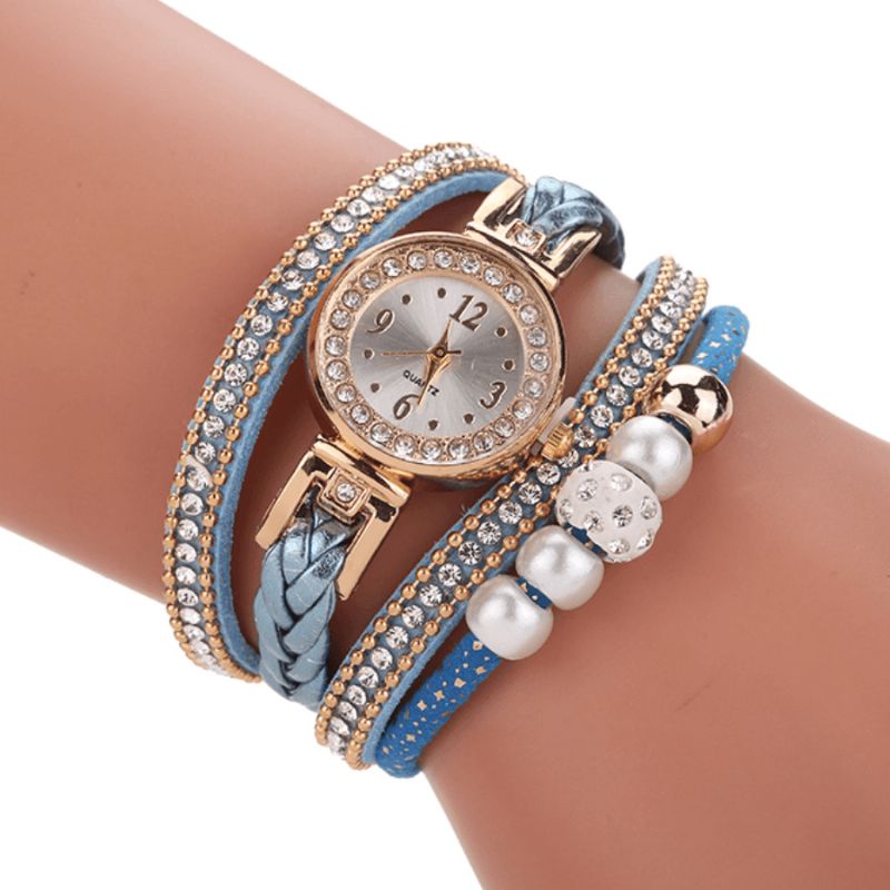 Moda Style Damskie Pearl Pleciony Alloy Damskie Wrist Zegarek Laides Dress Zegarek Kwarcowy Bransoletka