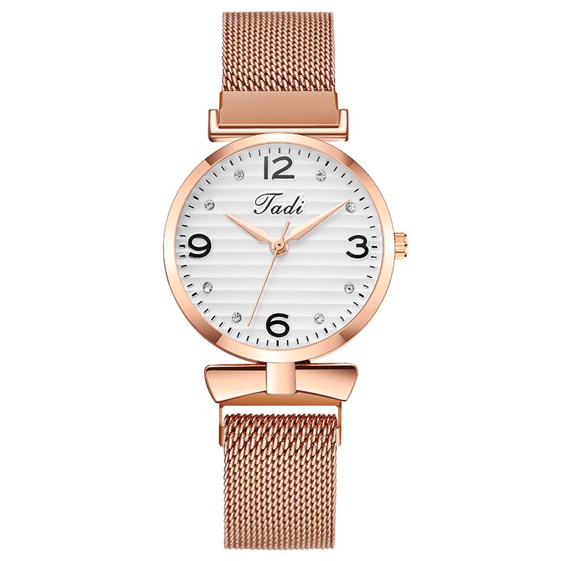 Modny Prosty Elegancki Design Dzikie Zegarki Damskie Alloy Mesh Band Rose Gold Alloy Case Zegarek Kwarcowy