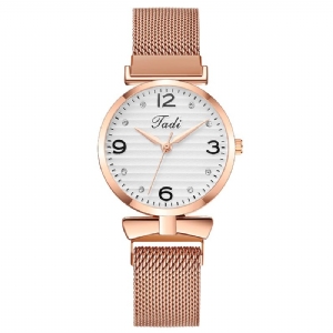 Modny Prosty Elegancki Design Dzikie Zegarki Damskie Alloy Mesh Band Rose Gold Alloy Case Zegarek Kwarcowy