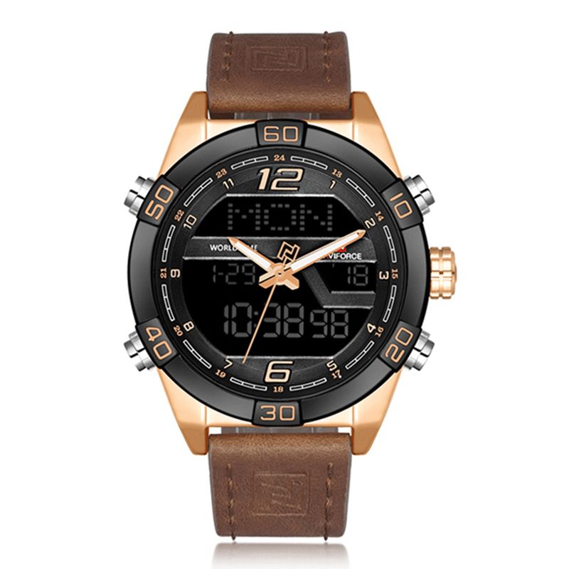 Naviforce 9128 Cyfrowy Zegarek Z Podwójnym Wyświetlaczem Chronograf Męskie Alarm Sport Wrist Watch