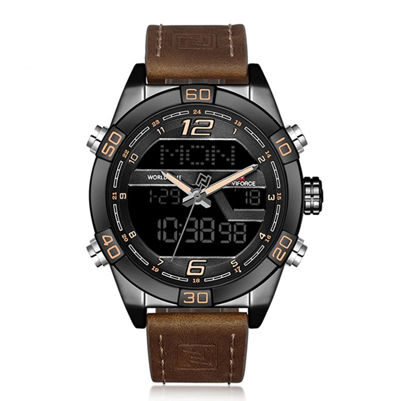 Naviforce 9128 Cyfrowy Zegarek Z Podwójnym Wyświetlaczem Chronograf Męskie Alarm Sport Wrist Watch