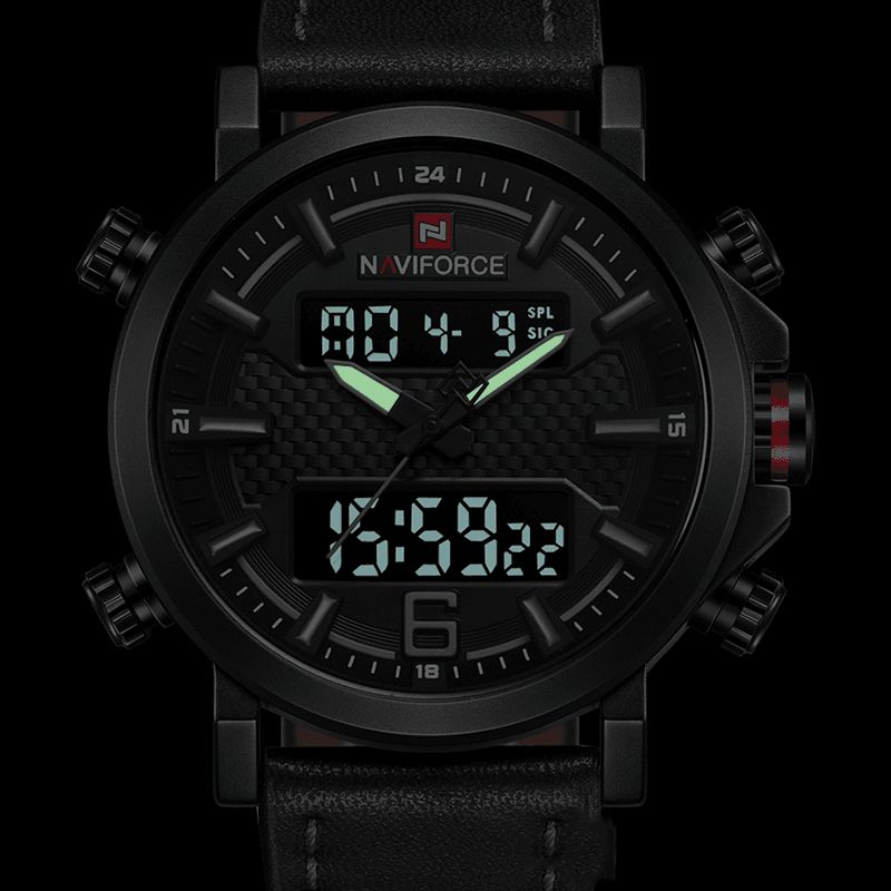 Naviforce 9135 Podwójny Wyświetlacz Cyfrowy Zegarek Luminous Display Kalendarz Alarmowy Outdoor Sport Watch