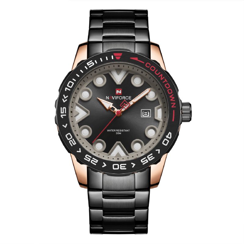 Naviforce 9178 Full Steel Luminous Display Męskie Wrist Zegarek Wyświetlacz Daty Zegarki Kwarcowe