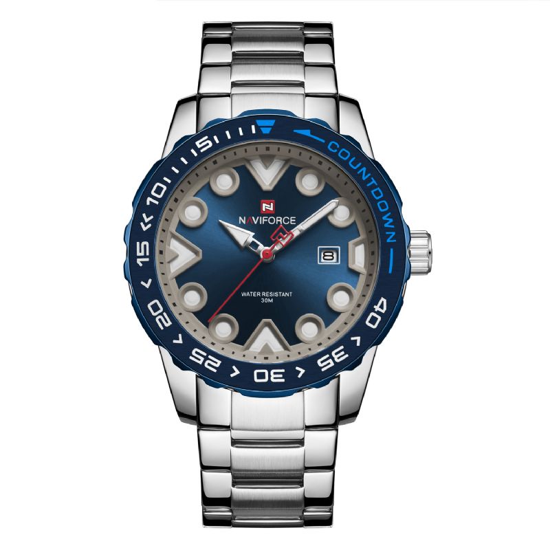 Naviforce 9178 Full Steel Luminous Display Męskie Wrist Zegarek Wyświetlacz Daty Zegarki Kwarcowe