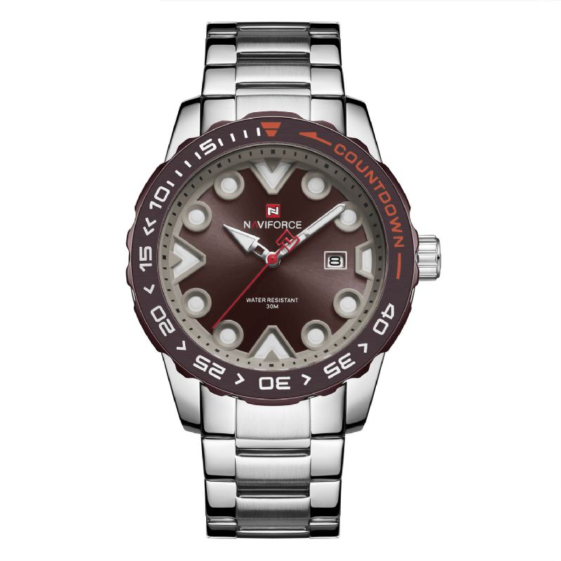 Naviforce 9178 Full Steel Luminous Display Męskie Wrist Zegarek Wyświetlacz Daty Zegarki Kwarcowe