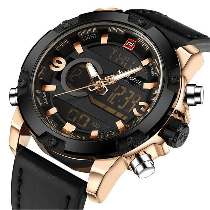 Naviforce Nf9097 Moda Męskie Dual Display Zegarek Luksusowy Skórzany Pasek Sport Watch