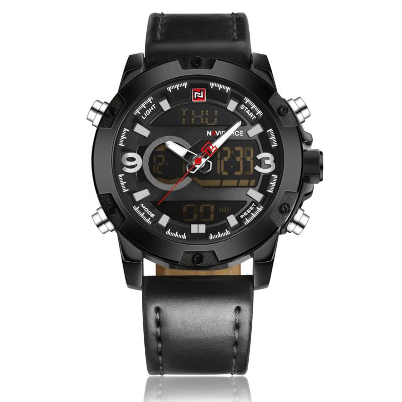 Naviforce Nf9097 Moda Męskie Dual Display Zegarek Luksusowy Skórzany Pasek Sport Watch