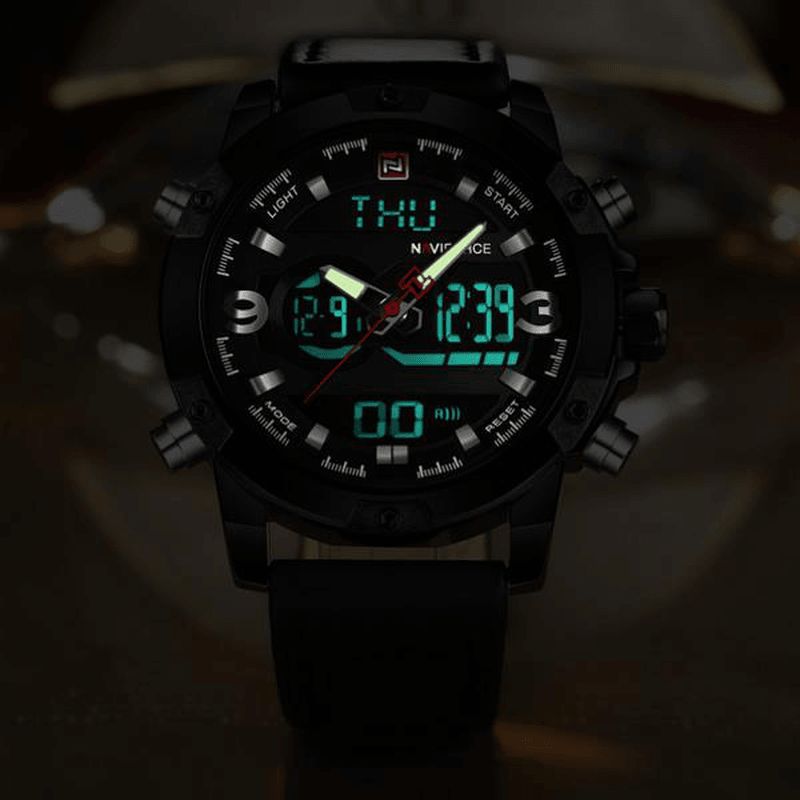 Naviforce Nf9097 Moda Męskie Dual Display Zegarek Luksusowy Skórzany Pasek Sport Watch