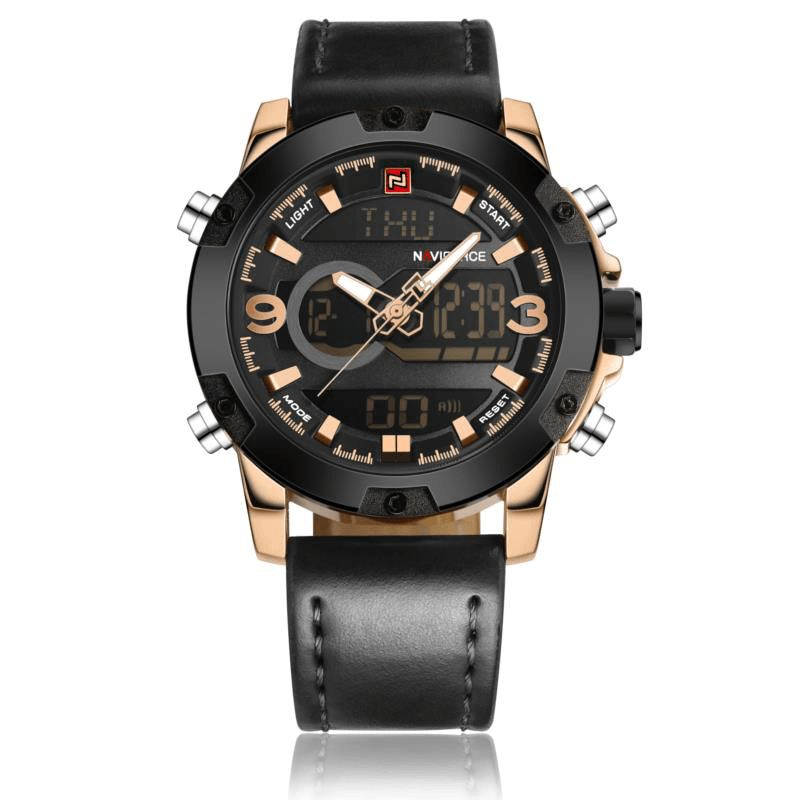 Naviforce Nf9097 Moda Męskie Dual Display Zegarek Luksusowy Skórzany Pasek Sport Watch