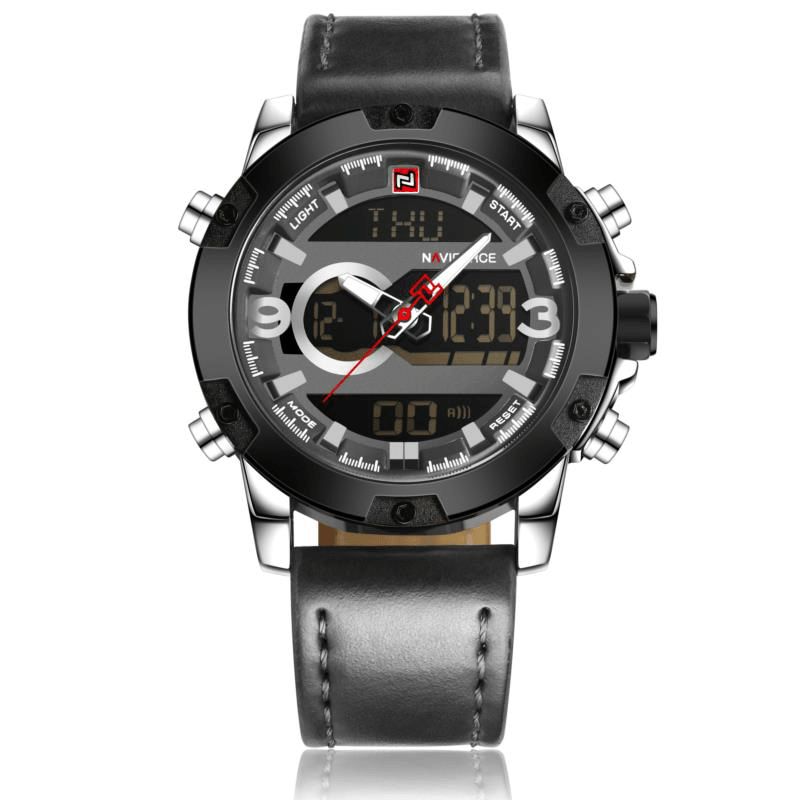 Naviforce Nf9097 Moda Męskie Dual Display Zegarek Luksusowy Skórzany Pasek Sport Watch