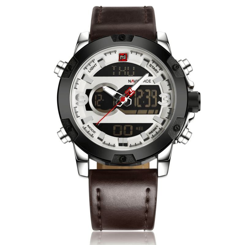 Naviforce Nf9097 Moda Męskie Dual Display Zegarek Luksusowy Skórzany Pasek Sport Watch