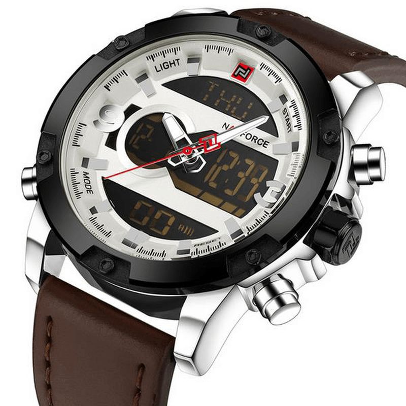 Naviforce Nf9097 Moda Męskie Dual Display Zegarek Luksusowy Skórzany Pasek Sport Watch