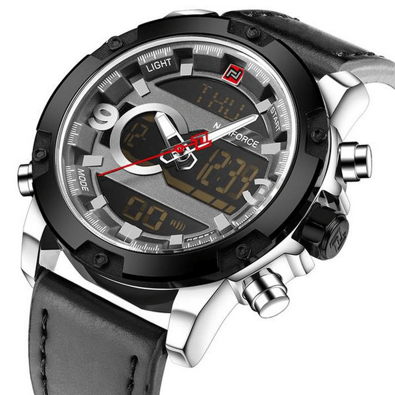 Naviforce Nf9097 Moda Męskie Dual Display Zegarek Luksusowy Skórzany Pasek Sport Watch