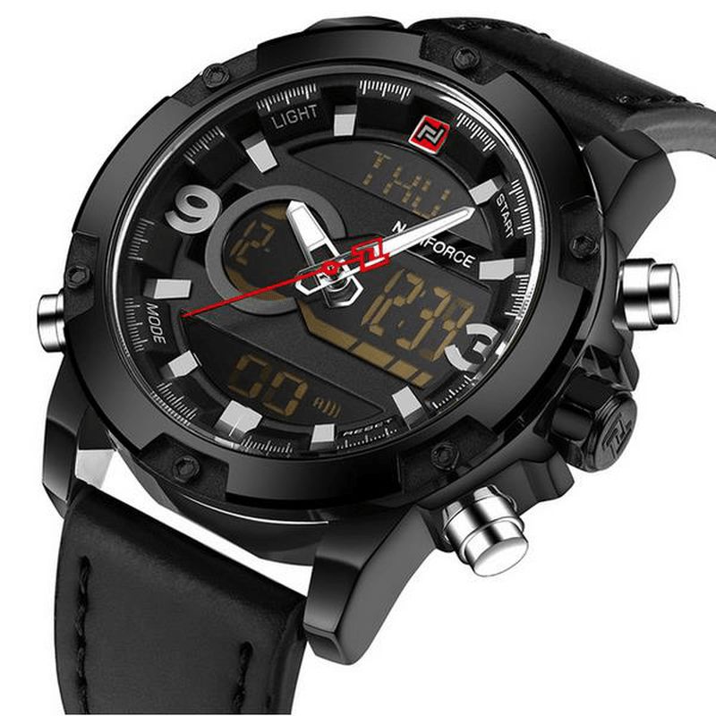 Naviforce Nf9097 Moda Męskie Dual Display Zegarek Luksusowy Skórzany Pasek Sport Watch