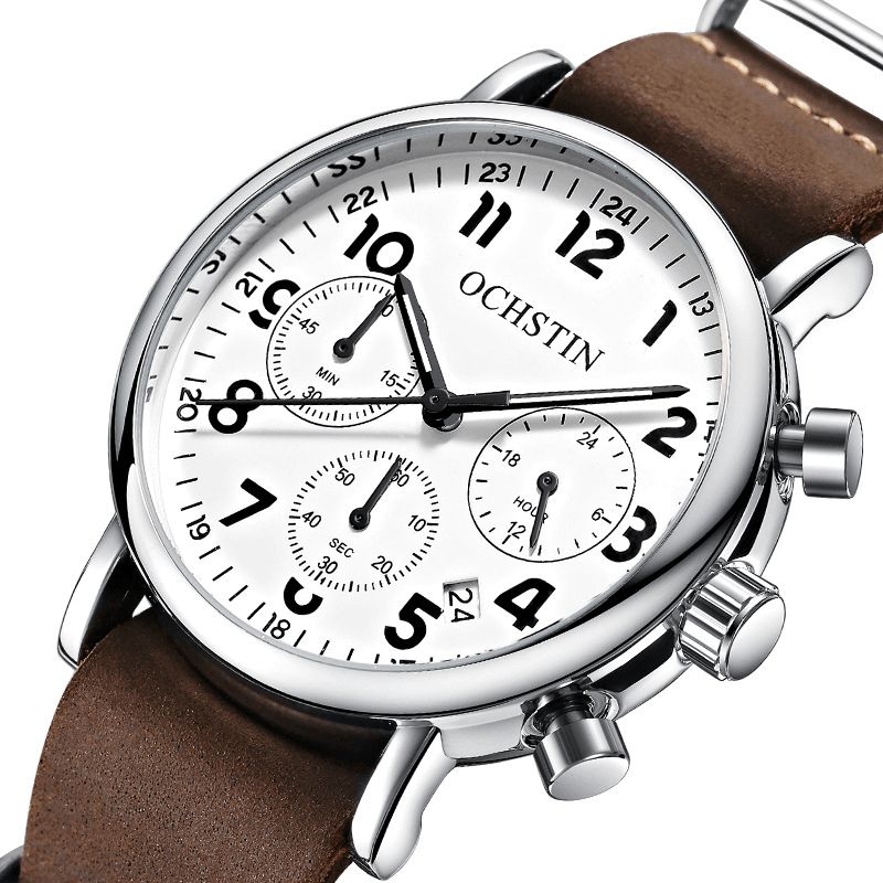 Ochstin Gq081A Chronograph Codzienne Style Męski Zegarek Na Rękę Zegarek Kwarcowy Z Prawdziwej Skóry