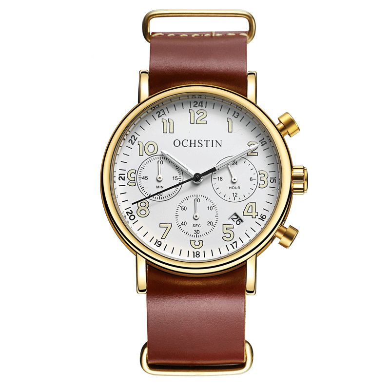 Ochstin Gq081A Chronograph Codzienne Style Męski Zegarek Na Rękę Zegarek Kwarcowy Z Prawdziwej Skóry