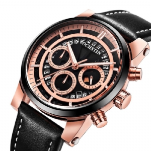 Ochstin Gq6110A Luminous Display Męskie Wrist Zegarek Chronograph Skórzany Pasek Zegarki Kwarcowe