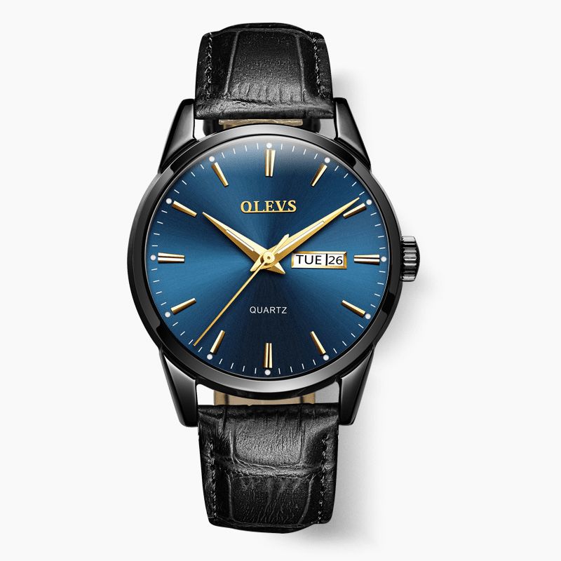 Olevs 6898 Moda Męskie Zegarek Wyświetlanie Daty Tygodnia Skórzany Pasek Codzienne Quartz Watch