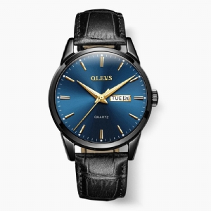 Olevs 6898 Moda Męskie Zegarek Wyświetlanie Daty Tygodnia Skórzany Pasek Codzienne Quartz Watch