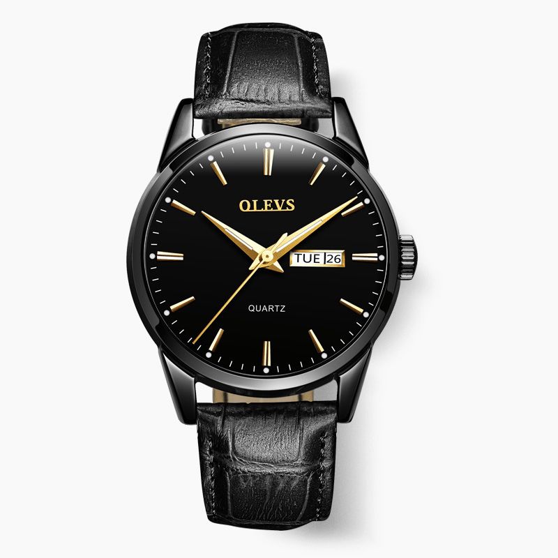 Olevs 6898 Moda Męskie Zegarek Wyświetlanie Daty Tygodnia Skórzany Pasek Codzienne Quartz Watch