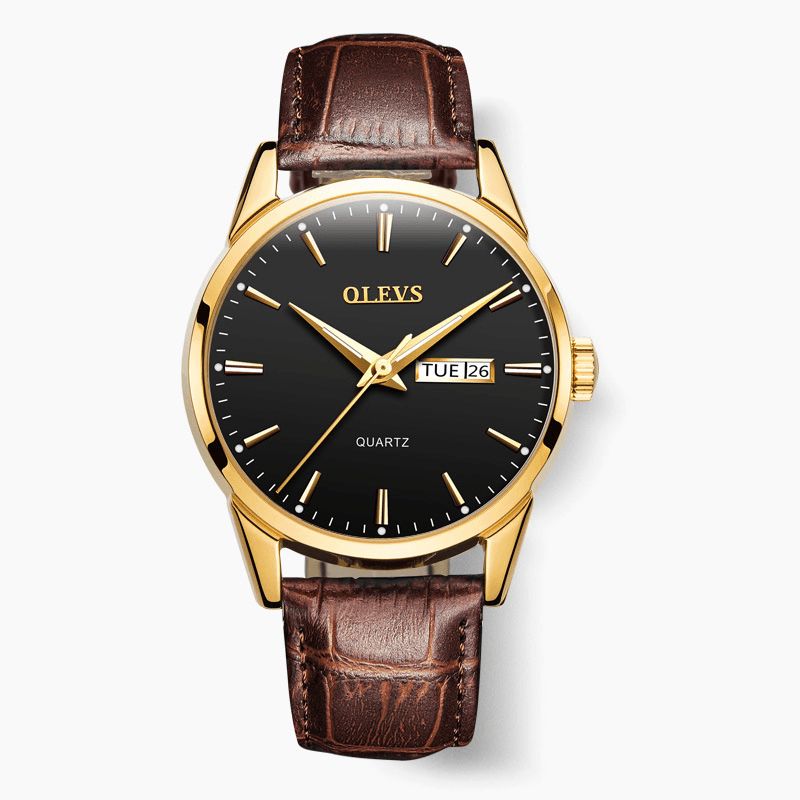 Olevs 6898 Moda Męskie Zegarek Wyświetlanie Daty Tygodnia Skórzany Pasek Codzienne Quartz Watch