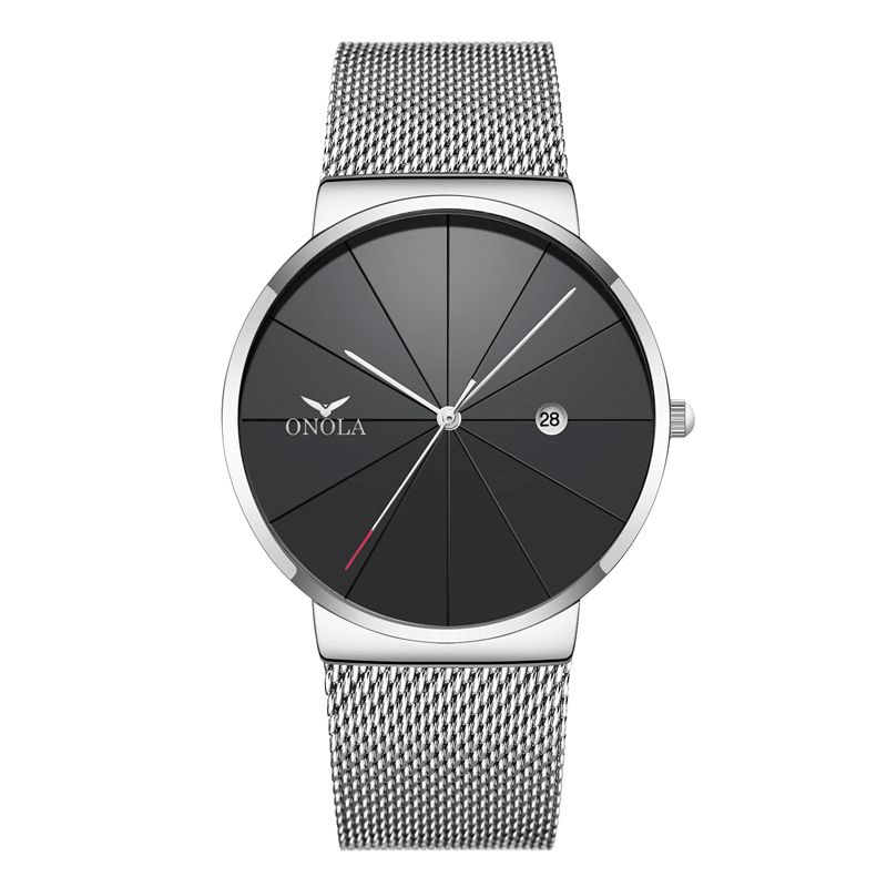 Onola Business Codzienne Alloy Mesh Band Kalendarz Wodoodporny Męski Zegarek Kwarcowy Na Rękę