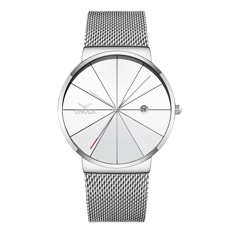 Onola Business Codzienne Alloy Mesh Band Kalendarz Wodoodporny Męski Zegarek Kwarcowy Na Rękę