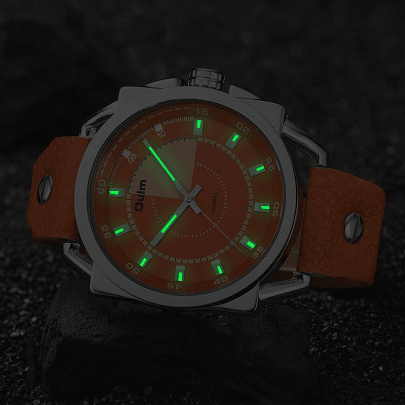 Oulm Codzienne Moda Luminous Large Dial Pu Skórzany Pasek Wodoodporny Męski Zegarek Kwarcowy Na Rękę