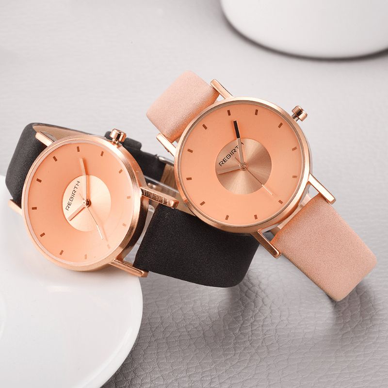 Rebirth Re055 Rose Gold Case Damskie Wrist Zegarek Codzienne Style Prezent Skórzany Pasek Zegarki Kwarcowe