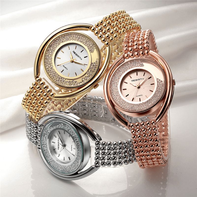 Rebirth Re079 Moda Damskie Quartz Zegarek Ladies Luxury Diamond Steel Strap Bracelet Watch